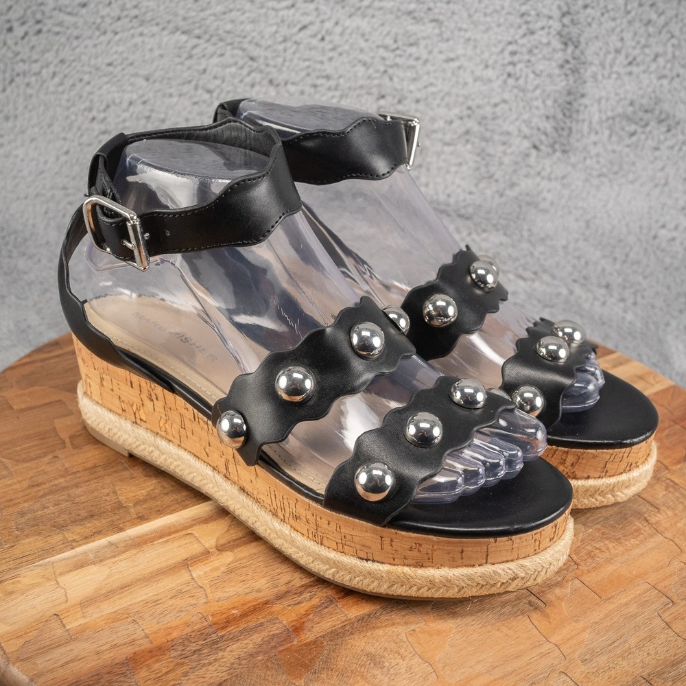 Marc Fisher Faythe Studded Cork Espadrille Wedge Platform Sandal Women's Size 7
